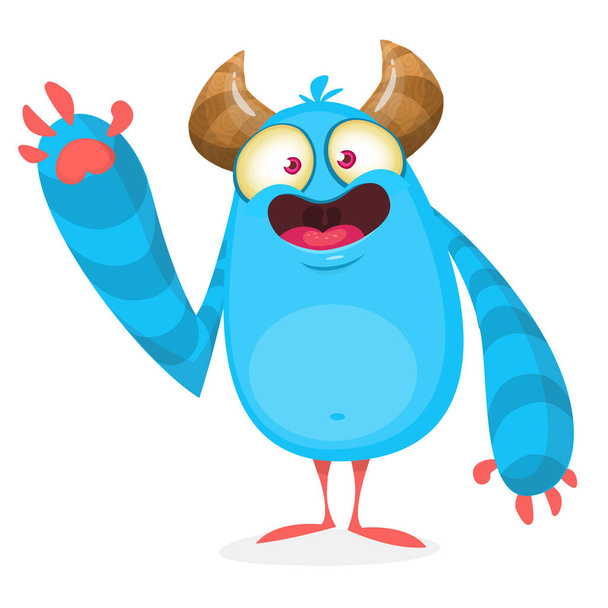 Happy cool cartoon fat monster. Horned vector monster character - Vettoriali, immagini