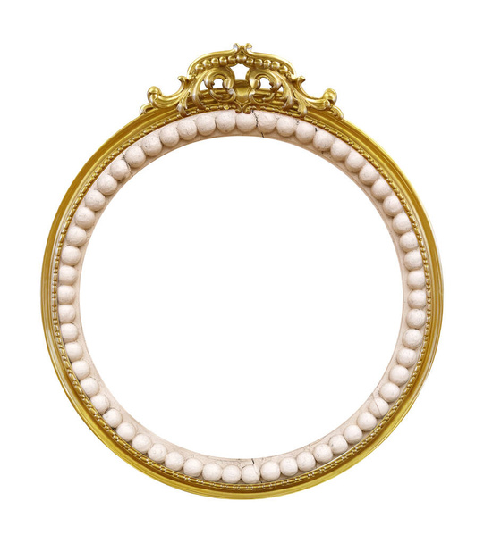 Golden oval frame for paintings, mirrors or photo isolated on white background. Design element with clipping path - Photo, Image