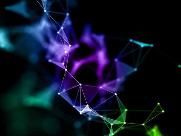 3D-Darstellung eines abstrakten Low-Poly-Hintergrunds - Netzwerkkommunikation - Foto, Bild