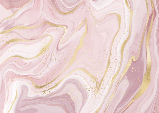 Elegant liquid marble texture with gold foil details - Vector, Image