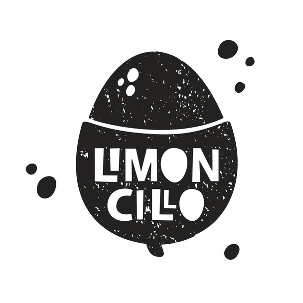 Limoncillo grunge sticker. Black texture silhouette with lettering inside. Imitation of stamp, print with scuffs. Hand drawn isolated illustration on white background - Vector, Image