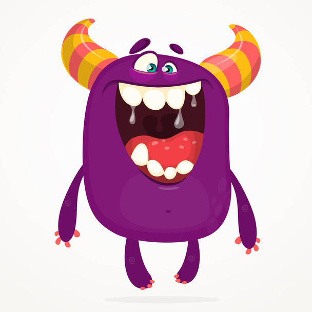Angry cartoon monster. Halloween vector horned monster  - Vettoriali, immagini