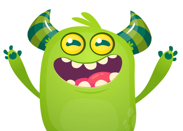 Cartoon green monster screaming. Design for banner, poster or print - Vetor, Imagem