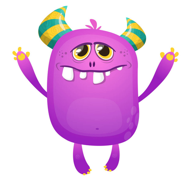 Purple cartoon monster with horns. Vector troll illustration. Big collection of cute monsters - Vektori, kuva