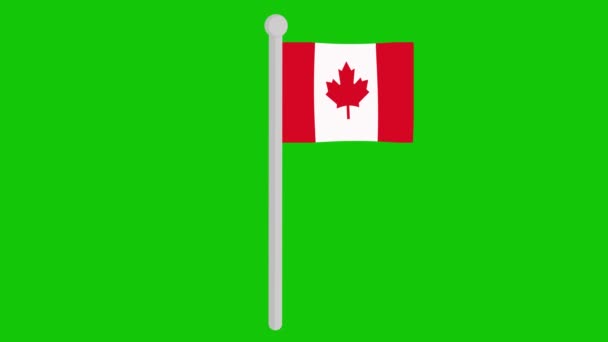 Изображение флага Канады, движущегося на флагштоке, на зеленом хромовом ключевом фоне - Кадры, видео