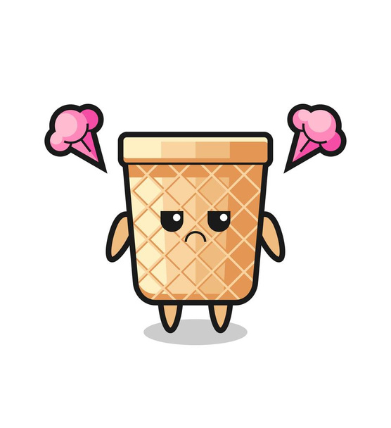 expressão irritada do personagem de desenho animado cone waffle bonito, design bonito - Vetor, Imagem