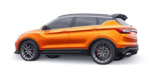 Oranje sport compacte auto SUV. 3d illustratie weergeven. - Foto, afbeelding