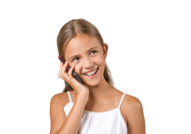 dospívající dívka mluví na mobil, mobilní telefon - Fotografie, Obrázek