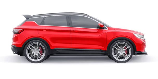 Rojo deportes coche compacto SUV. ilustración de renderizado 3d. - Foto, imagen