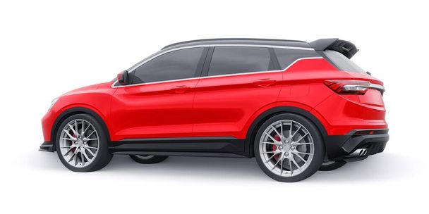 Rode sport compacte auto SUV. 3d illustratie weergeven. - Foto, afbeelding