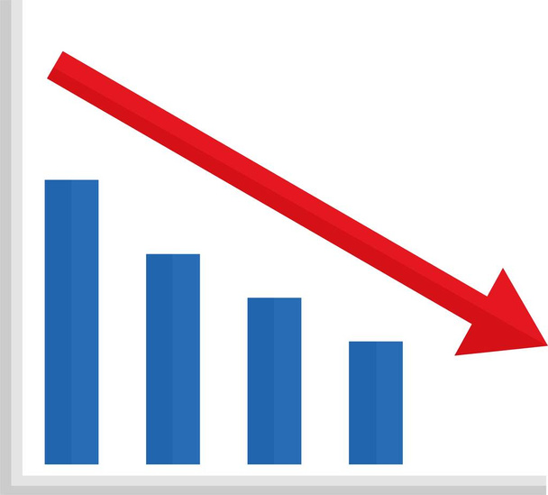 Vector illustration of bar graph with a descending red arrow - Vector, Image