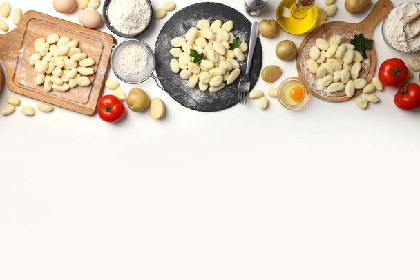 Concept of cooking with potato gnocchi on white background - Photo, Image