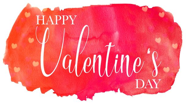 Happy Valentine's Day - Hearts bokeh / Love template background illustration backgrounds greeting card - Abstract watercolor aquarelle pink red brushstroke splash brush with hearts, isolated on white paper texture - Photo, image