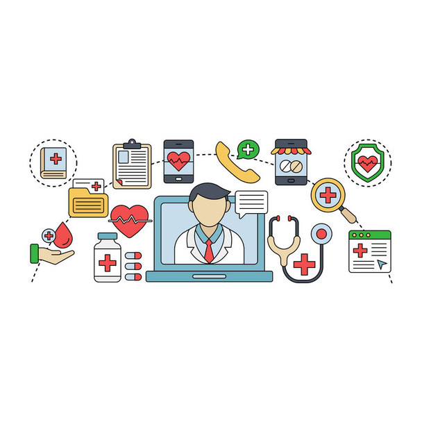 Çevrimiçi tıbbi ve sağlık hizmetlerinin düzenlenebilir tasarımı - Vektör, Görsel