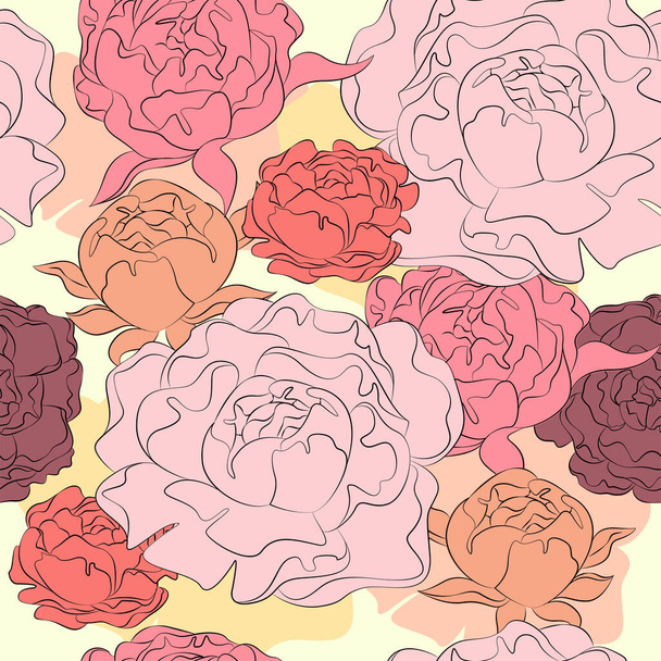 Beautiful hand-drawn bouquet of pink peonies. Printing on fabric, textiles, decor. Peony seamless pattern. Floral background. Endless pattern of flowers. Vector illustration. - Vector, Imagen