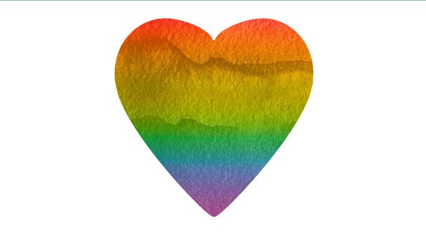 Happy Valentine 's Day / LGBT / Lesbian / Gay / Love / Diversity / Wedding background web banner wide panoramic greeting card template design illustration - Σετ από αφηρημένα χρώματα του ουράνιου τόξου υδατογραφία aquarelle καρδιές χέρι σχέδιο, απομονωμένο σε παπά - Φωτογραφία, εικόνα