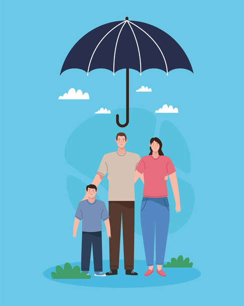 umbrella insurance with family - Vector, Image