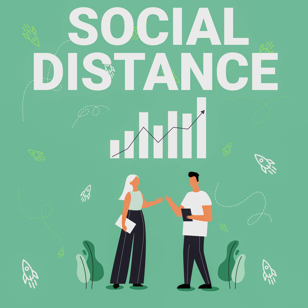 Znak pisma ręcznego Social Distance. Koncepcja oznacza stopień akceptacji ogólnej interakcji osób Ilustracja partnerów Dzielenie się wspaniałymi pomysłami na poprawę umiejętności. - Zdjęcie, obraz