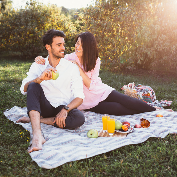 Pregnant couple on picnic - Foto, Imagem