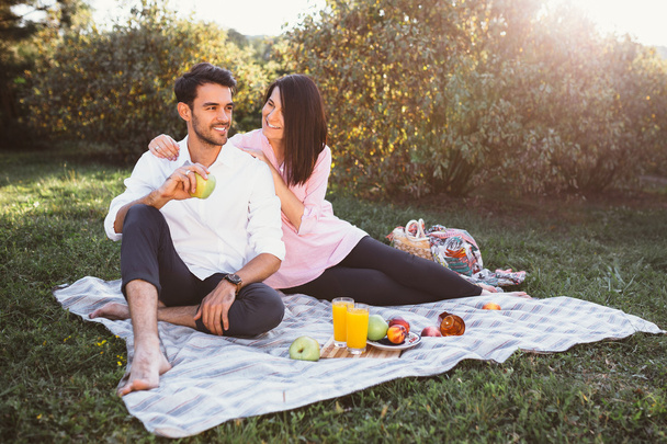 zwangere paar op picknick - Foto, afbeelding
