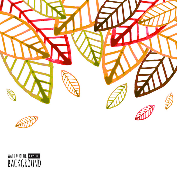 Aquarel vector achtergrond met kleurrijke herfst bladeren. - Vector, afbeelding