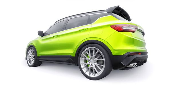 Πράσινο σπορ συμπαγές αυτοκίνητο SUV. 3d καθιστούν εικονογράφηση. - Φωτογραφία, εικόνα