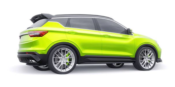 Esportes verdes carro compacto SUV. 3d renderizar ilustração. - Foto, Imagem