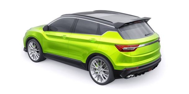 Verde deportes coche compacto SUV. ilustración de renderizado 3d. - Foto, Imagen