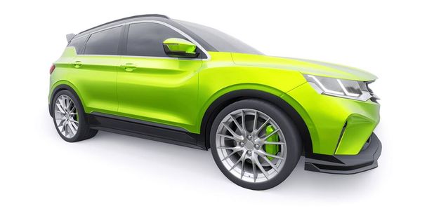 Verde deportes coche compacto SUV. ilustración de renderizado 3d. - Foto, Imagen