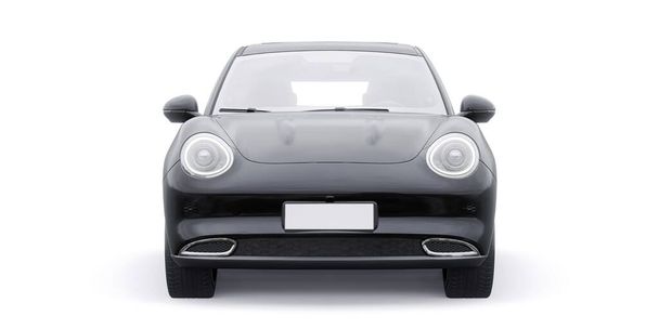 Siyah, şirin, elektrikli hatchback araba. 3B illüstrasyon - Fotoğraf, Görsel