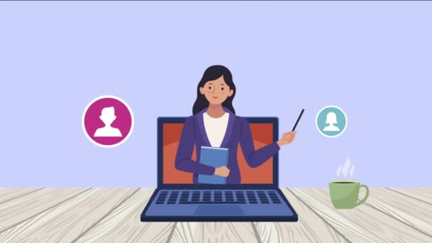 jonge vrouw onderwijs in laptop animatie - Video