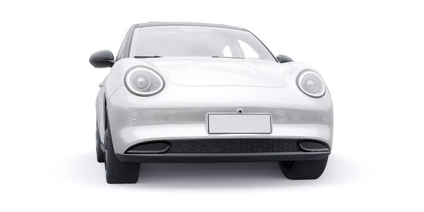 Blanco lindo pequeño coche hatchback eléctrico. Ilustración 3D - Foto, Imagen