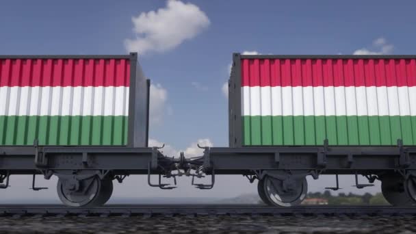 Contenedores con la bandera de Hungría. Transporte ferroviario - Imágenes, Vídeo
