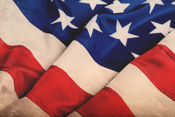 Old American flag as background, closeup view. National symbol of USA - Valokuva, kuva
