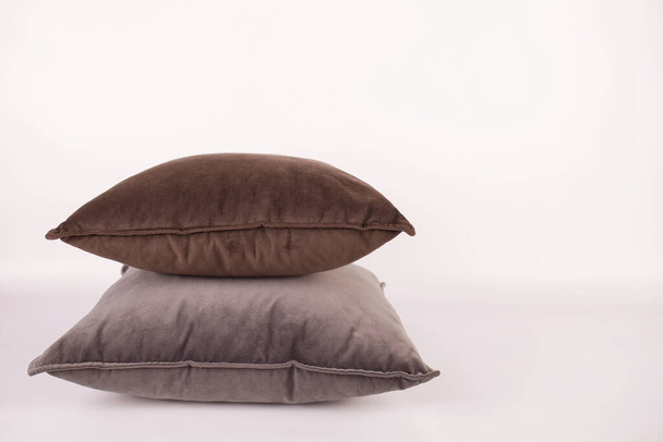 two velvet pillows on a white background - Zdjęcie, obraz