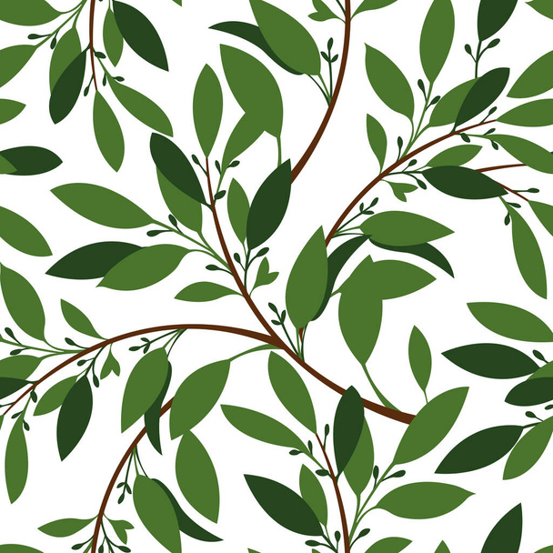 Vector floral seamless pattern. Twigs with green leaves and buds. - Vetor, Imagem