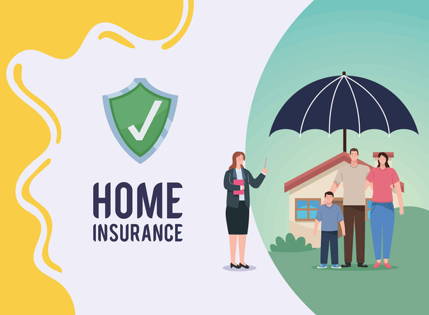 lettrage d'assurance habitation avec famille - Vecteur, image