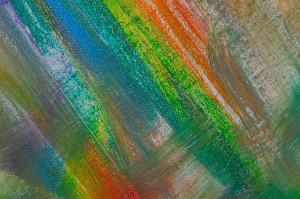 fondo abstracto arco iris multicolor formado por borrar pinturas del lienzo, enfoque corto. No es un objeto de arte, efecto temporal.  - Foto, imagen