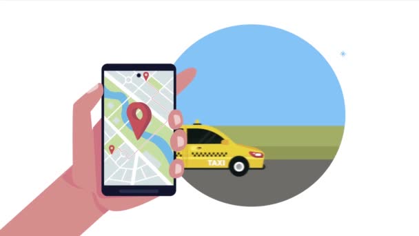 mano con smartphone e servizio taxi app - Filmati, video