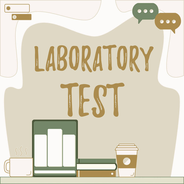 Text showing inspiration Laboratory Test. Business idea Determination of a medical diagnosis from the substances tested Office Desk With Tablet Pen Holder Open Blank Notebook Arranged Properly. - Photo, Image