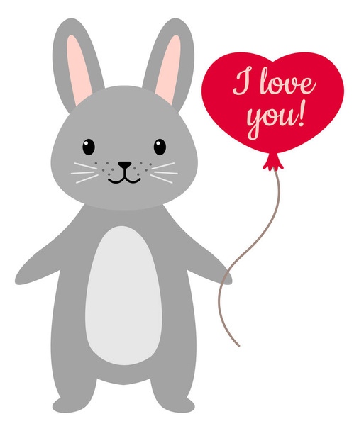 Tavşan kalp balonunu mesajla tutuyor. Seni seviyorum. - Vektör, Görsel