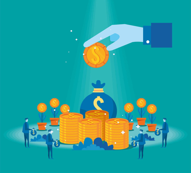 businessmen teamwork with coins - Vector, Image