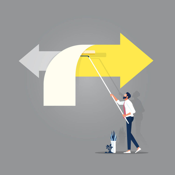 Два знака со стрелками, представляющие новый способ и старый подход к бизнесу, Новый путь - Совершенствование и управление изменениями - Вектор,изображение