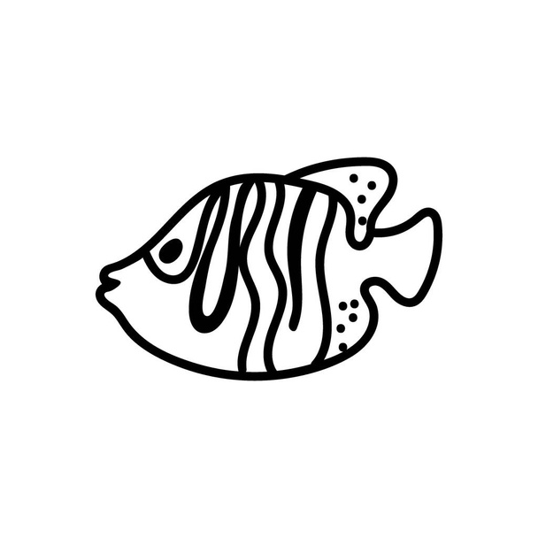 Jednoduchá vektorová ilustrace s tropickými rybami na bílém izolovaném pozadí.Oceán, Letní podvodní zvířecí ruka nakreslená ve stylu čmáranice.Design pro pohlednice, samolepky, obaly, sociální média, web, barvení. - Vektor, obrázek