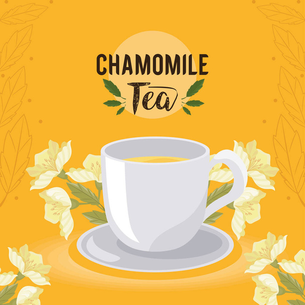 chamomile tea lettering with cup - Vector, Image
