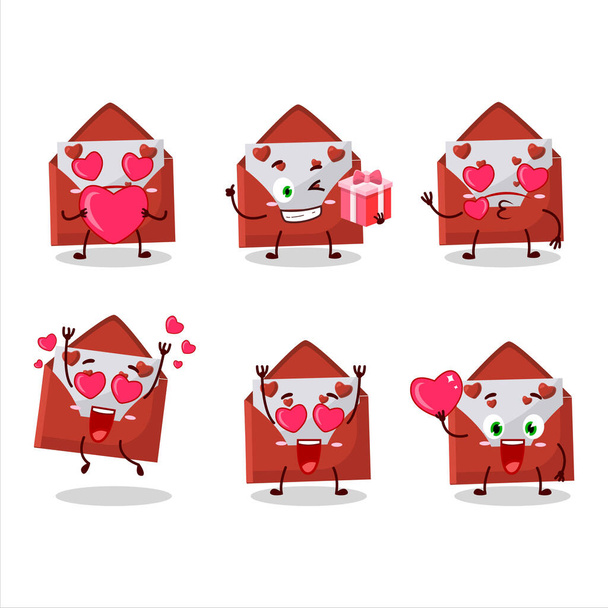 Red love envelope cartoon character with love cute emoticon. Vector illustration - Vector, Image