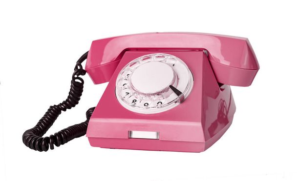 Pink retro phone isolated on white background. Telephone with rotary dial  - Foto, Imagem