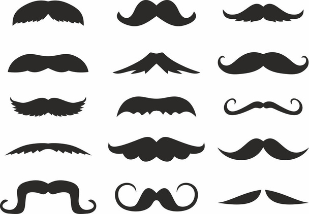 Conjunto vectorial monocromo de varios bigotes masculinos. Cabello facial superior - Vector, Imagen