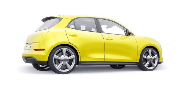 Amarillo lindo coche hatchback eléctrico. Ilustración 3D - Foto, imagen
