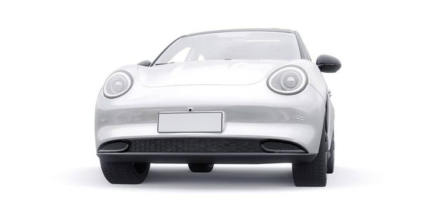 Witte schattige kleine elektrische hatchback auto. 3D illustratie - Foto, afbeelding